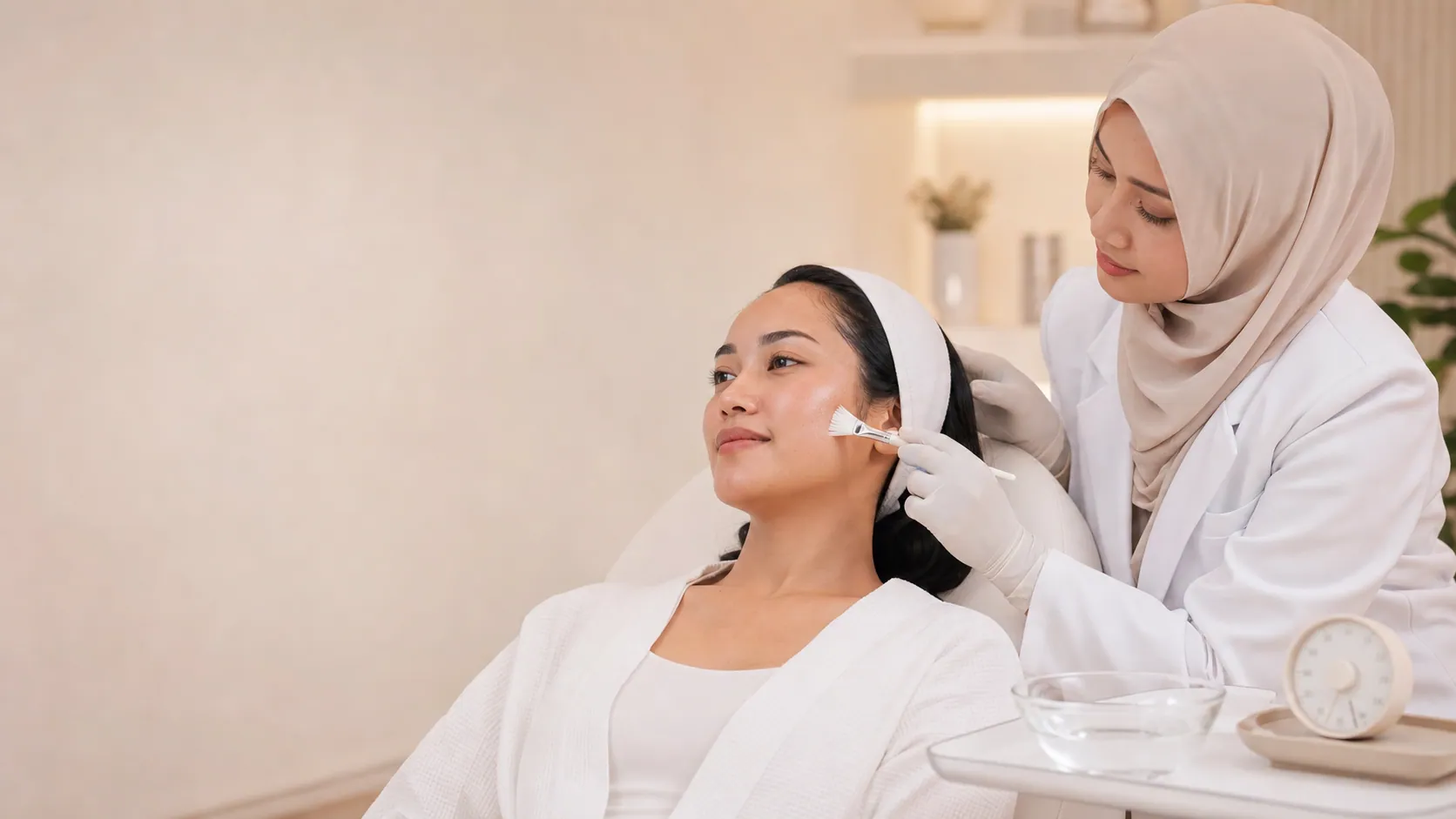 Doctor assessing skin before a medical chemical peel in Johor Bahru