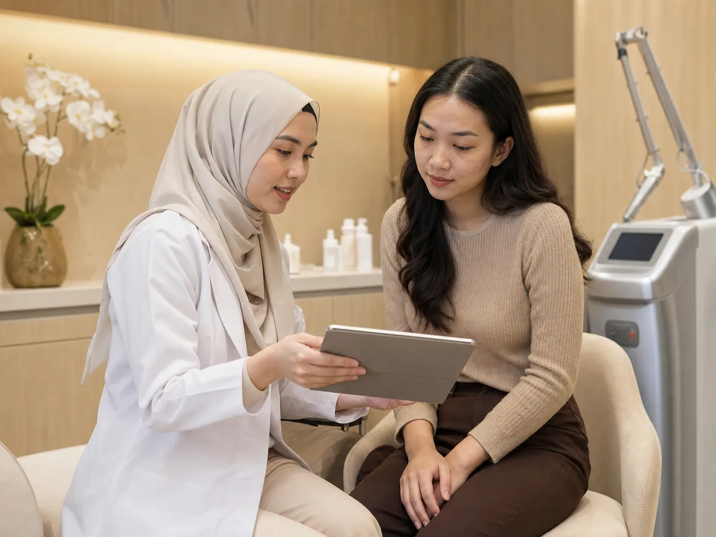 Acne scar texture discussed during a doctor-led consultation