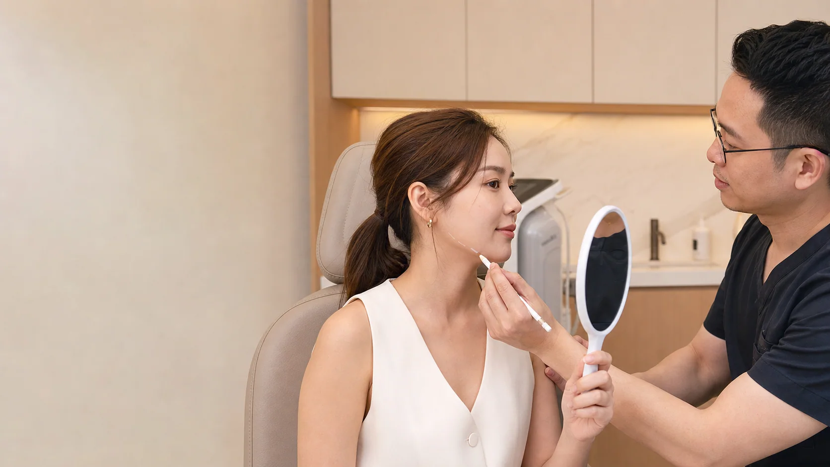 Doctor planning conservative dermal filler treatment in Johor Bahru