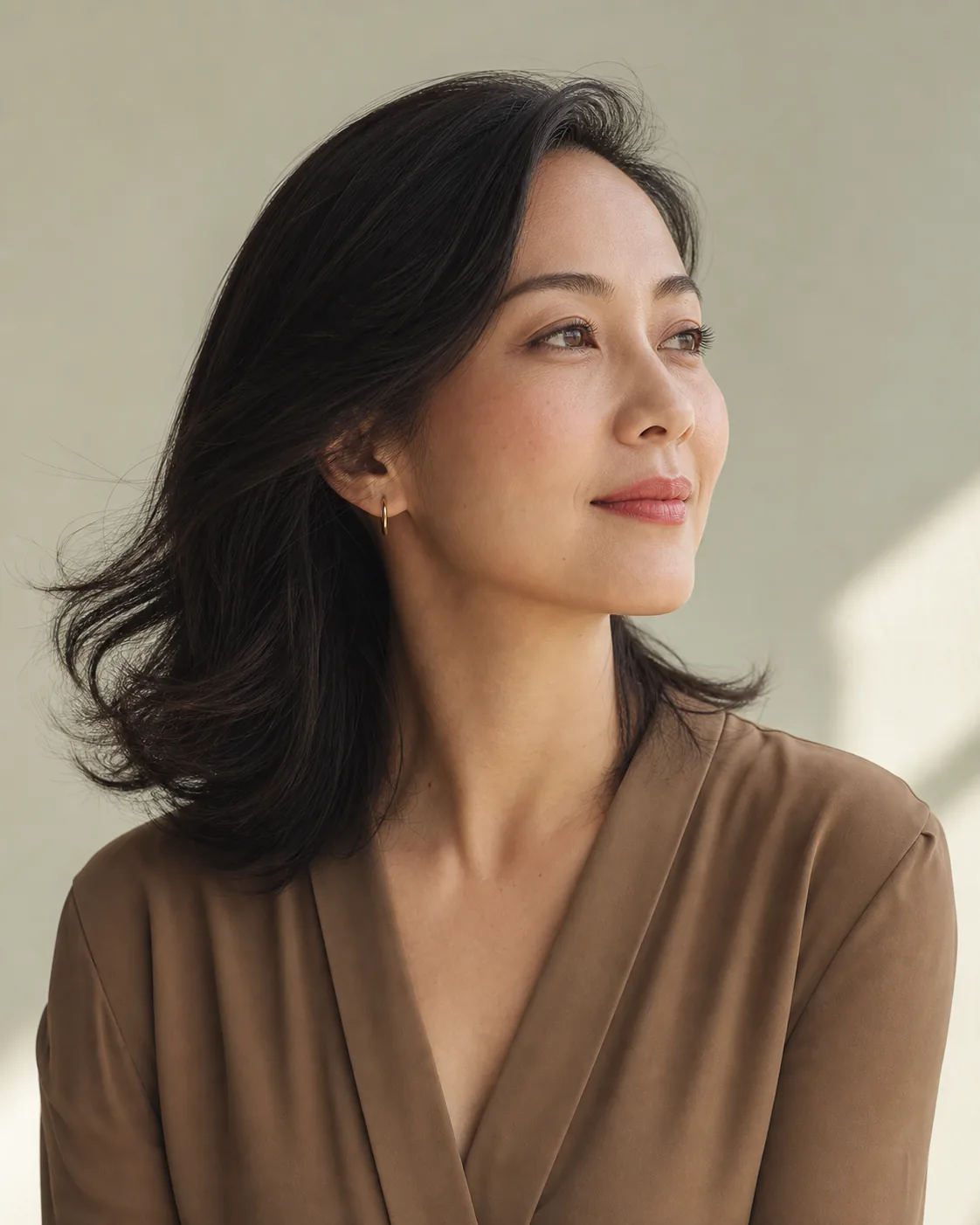 Editorial portrait of an Asian woman in soft natural light