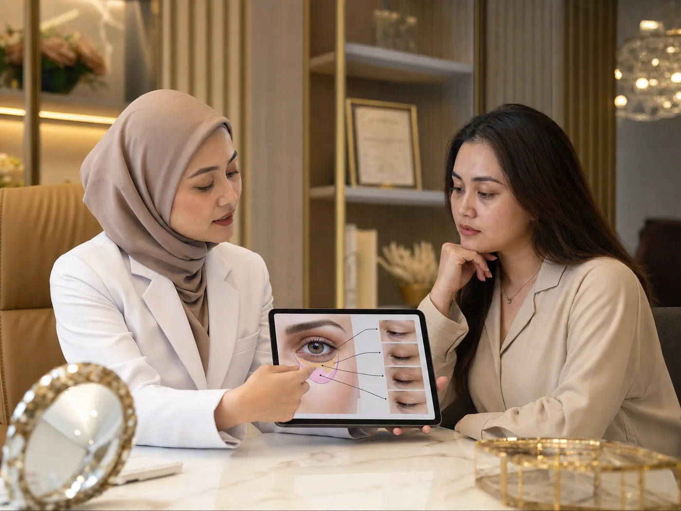 Morning puffiness discussed during a doctor-led consultation