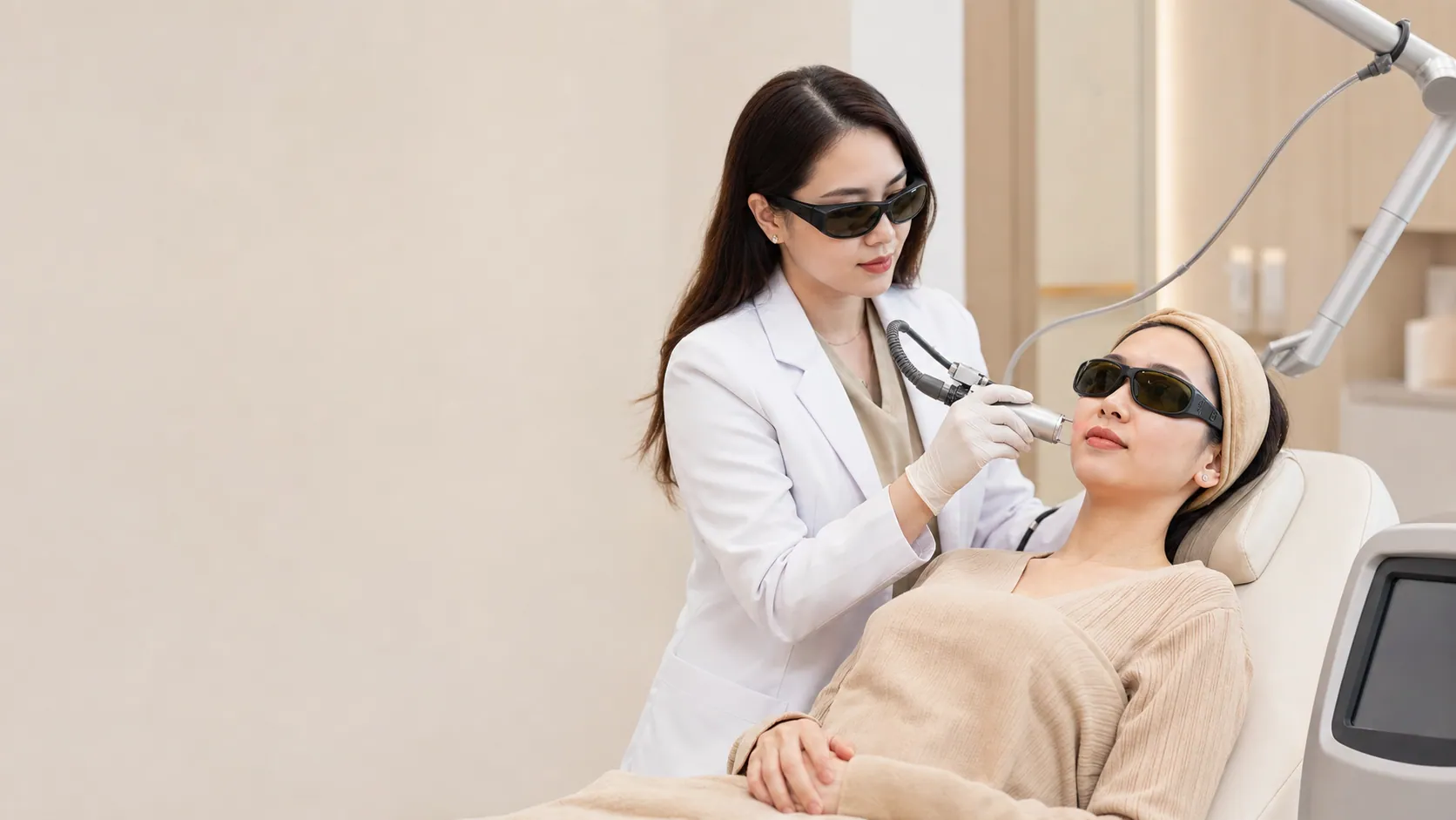 Doctor assessing pigmentation before pico laser treatment in Johor Bahru