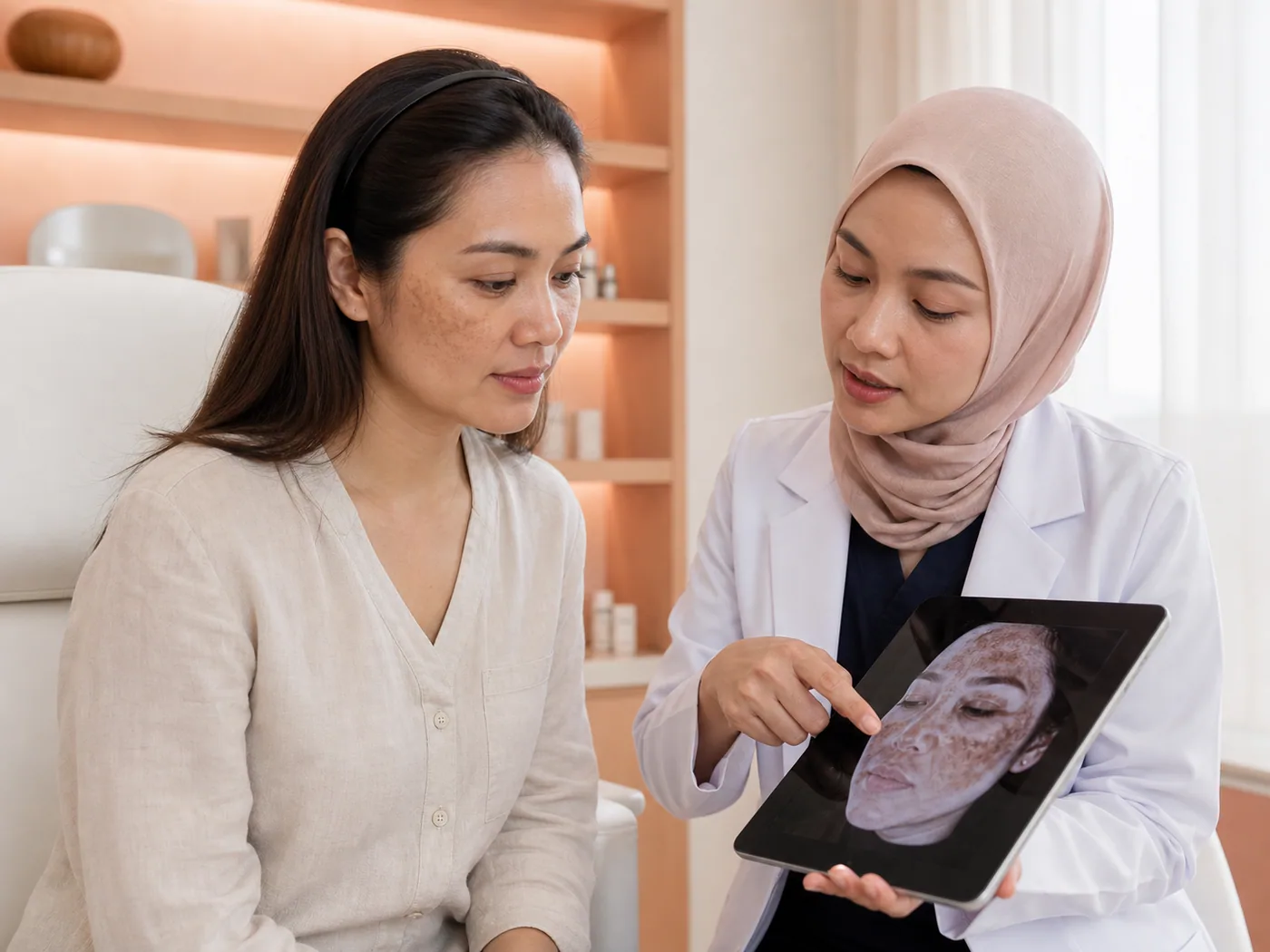 Melasma-like patches discussed during a doctor-led consultation
