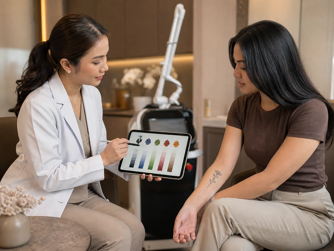 Black or dark ink discussed during a doctor-led consultation